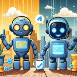 Vergleichsgrafik, die die Funktionen eines benutzerdefinierten GPT und eines herkömmlichen Chatbots nebeneinander zeigt.
