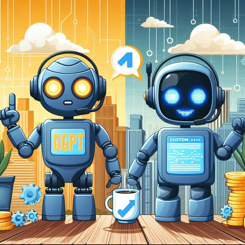 Vergleichsgrafik, die die Funktionen eines benutzerdefinierten GPT und eines herkömmlichen Chatbots nebeneinander zeigt.