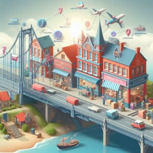 Illustration des hyperlokales E-Commerce-Wachstum vom lokalen Geschäft bis hin zu Online-Bestellungen