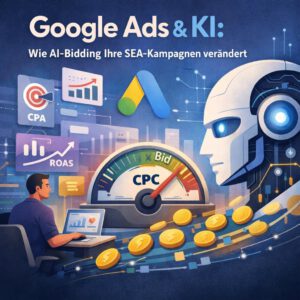 Dashboard einer Google Ads Kampagne mit aktivierter Smart Bidding Strategie und Conversion-Daten